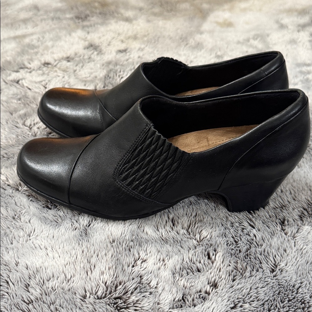 Clarks‎ Artisan Sugar Maple Black Leather Slip-On Pump Block Heel Women’s 9 Shoe - Picture 4 of 9
